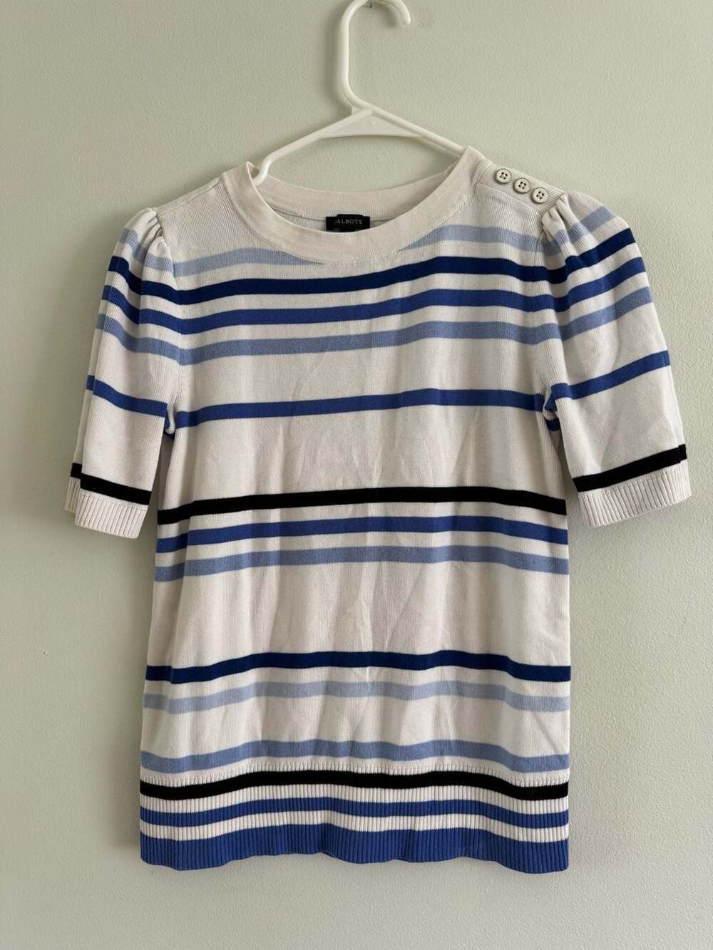 Talbots Striped Short Sleeve Sweater Top with Puff Shoulders XS